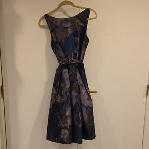 Eliza J Navy and Purple Floral Midi Dress